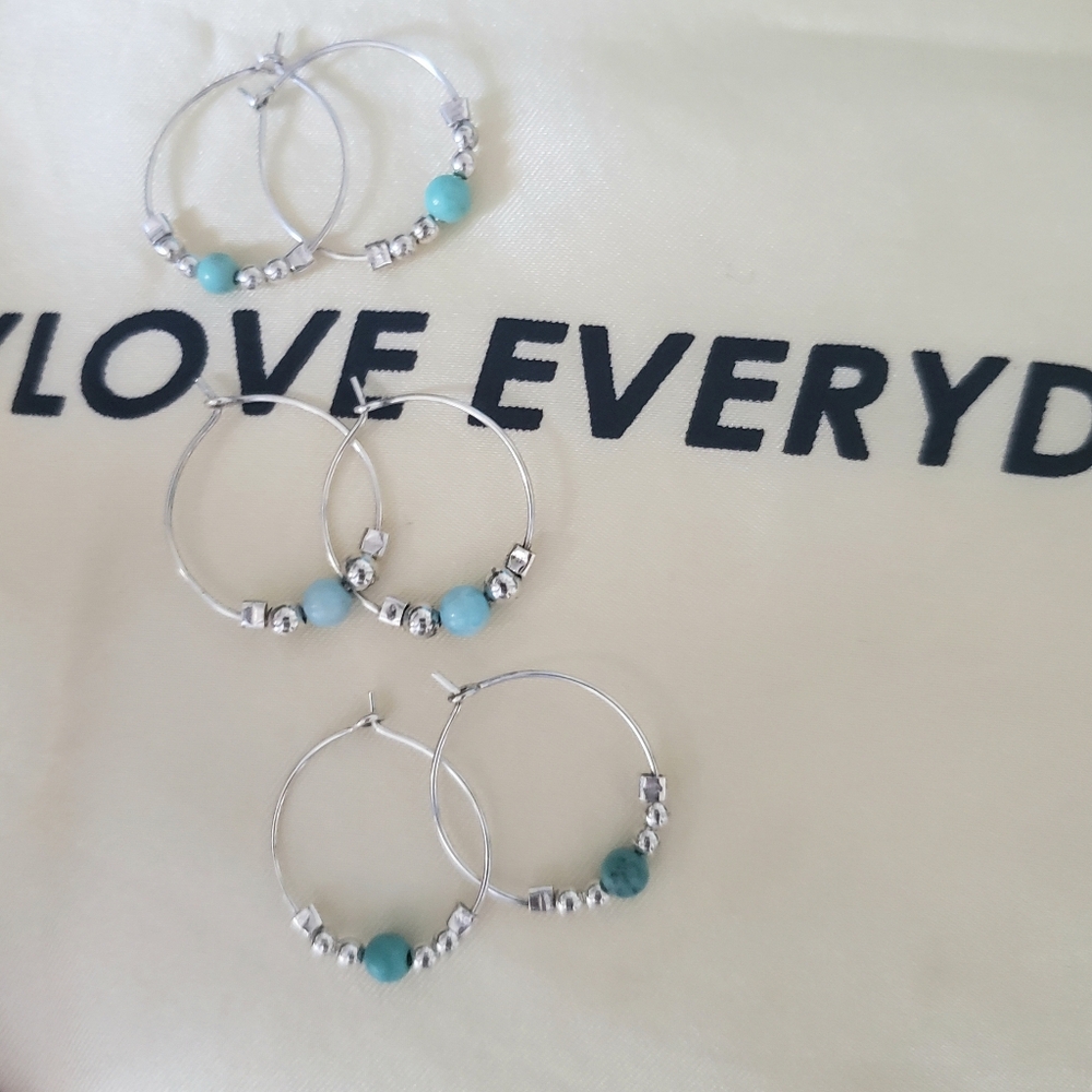 Three Pair Turquoise And Sterling Silver - Picture 3 of 9